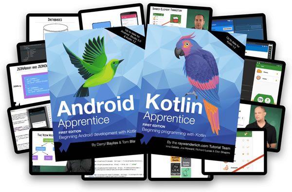 RayWenderlich.com Android programming books: 'Android Apprentice' and 'Kotlin Apprentice'.
