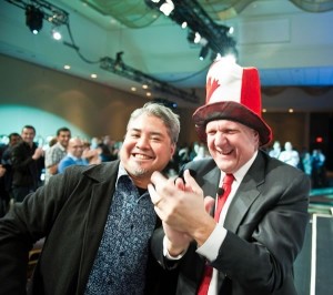 Photo: Joey deVilla and Steve Ballmer, who is wearing a Canadian flag hat