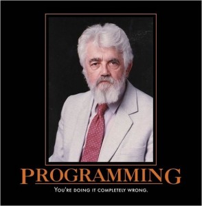 Poster of John McCarthy with the title “Programming: You’re doing it completely wrong”.