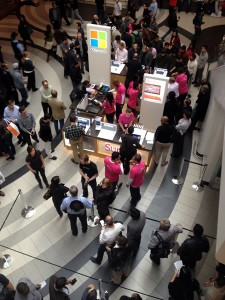 Microsoft's pop-up store at the Toronto Eaton Centre, seen from above