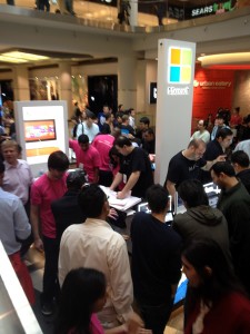Crowd gathered at Microsoft's Surface pop-up store at the Toronto Eaton Centre