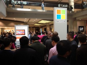 Crowd gathered at Microsoft's Surface pop-up store at the Toronto Eaton Centre