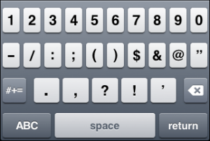 iOS "Numbers and punctuation" keyboard, default number view