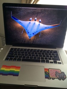 Photo: Joey deVilla's MacBook Pro, complete with 'Nyan Cat' sticker on the palm rest.