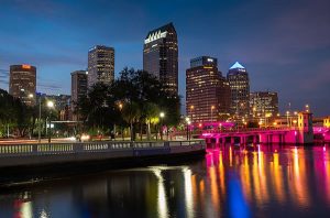 Looking downtown at the Tampa skyline at night