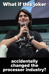 Photo: “What if this joker accidentally changed the processor industry?” — Adam Neumann sitting onstage at TechCrunch Disrupt