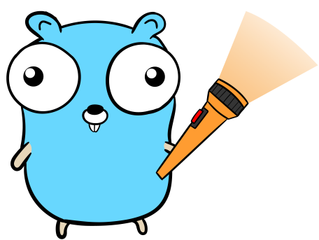 The Go (golang) gopher holding a flashlight
