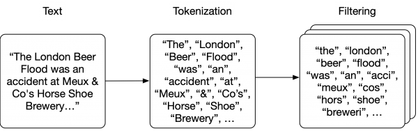 Flow diagram showing text tokenization