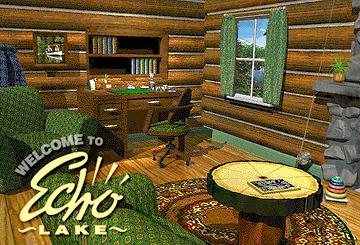 Opening screen of "Welcome to Echo Lake", a multimedia promo for Delrina's "Echo Lake" family album application.