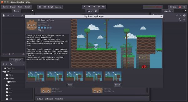 2D game being designed in the Godot  IDE.