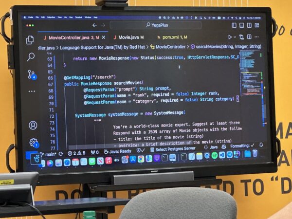 A closeup of Denis Magda’s code as shown on the screen at the Tampa Java User Group.